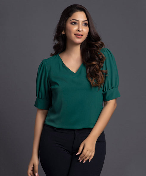 Green Vneck Chiffon Formal Top